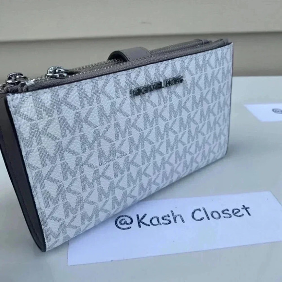 Michael Kors MK Double Zip Wristlet Wallet - Bright White - Picture 1 of 7